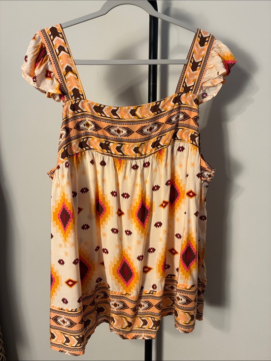 Cato Tops - Cato Cream Multicolor Aztec Print Sleeveless Blouse 22/24W